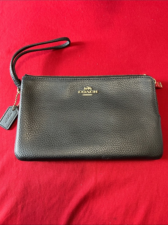 Coach Handbags - Coach Black Pebbled Leather Wristlet with Gold Accent and double zipper